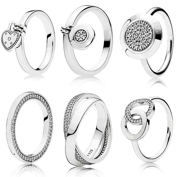 

wedding rings 6 style women silver color jewelry logo signature with crystal pan heart pendant ring for, Slivery;golden