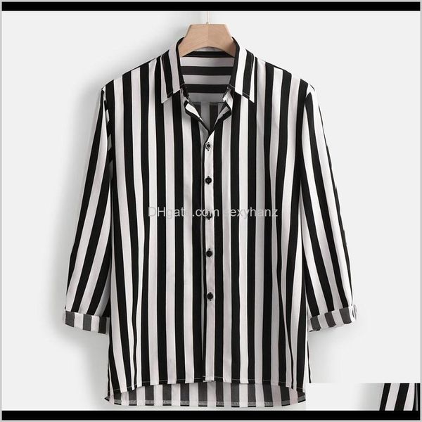 

clothing apparel drop delivery 2021 long sleeve casual button down dress men vertical shirt lapel striped slim fit mens shirts 1o4wb, White;black