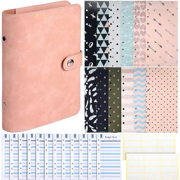 

leather notebook binder 6 ring sets,12 budget envelope systems,12 expense and 24 bill plan labels gift wrap