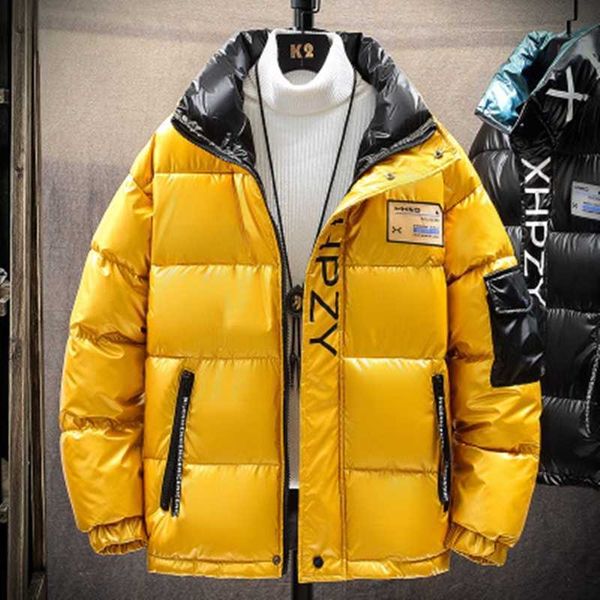 

winter men's fashion bright cotton coat high-end brand business casual quality loose down jacket printed padded 210531, Black