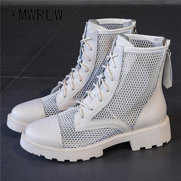 

boots xmwrlw women's ankle 2021 summer genuine leather low heels shoes for woman zip ladies black white boot