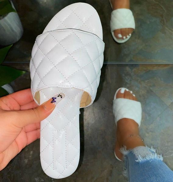 

diamond-shape leather slippers women flat shoes open toe fashion sandals, Black