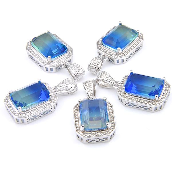 

mix 5 pieces pendants luckyshine shine square cut blue green bi-colored tourmaline gemstone 925 silver pendant necklaces