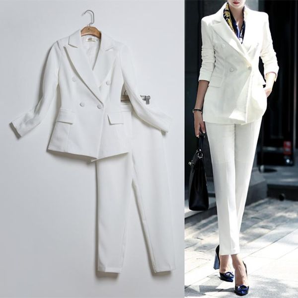 

women's suits & blazers women formal set office ladies work wear female pant elegant business uniform style 2 pieces trouser su, White;black
