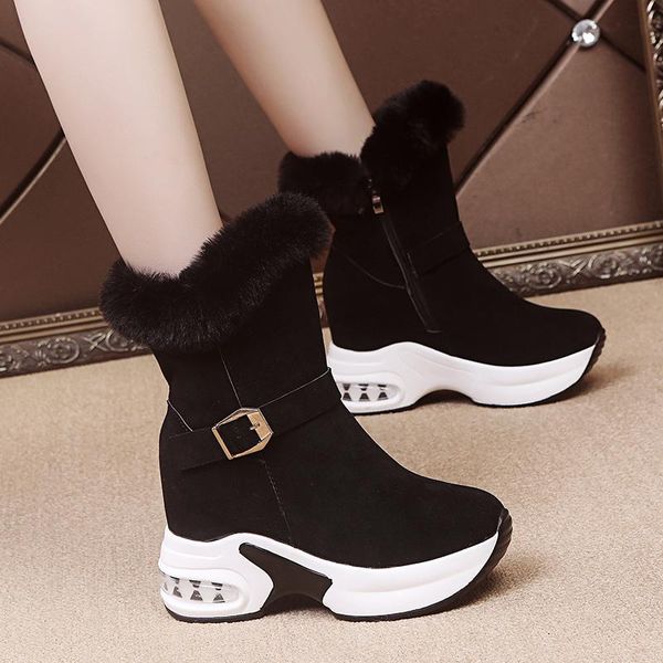 

boots rimocy women chunky platform snow winter warm fur cotton padded shoes woman hidden heels ankle botas mujer plush sneakers, Black
