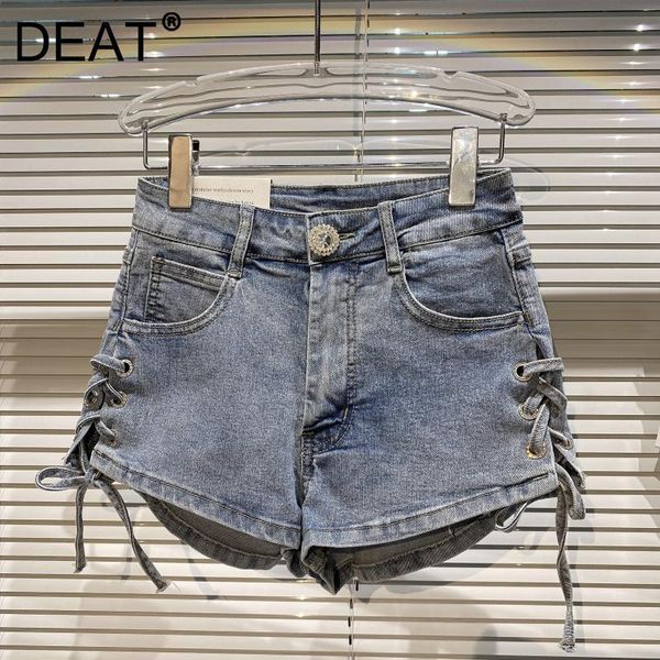 

women's shorts deat 2021 summer fashion women clothes high waist drawstring slim elastic denim soild color s wr56801l, White;black