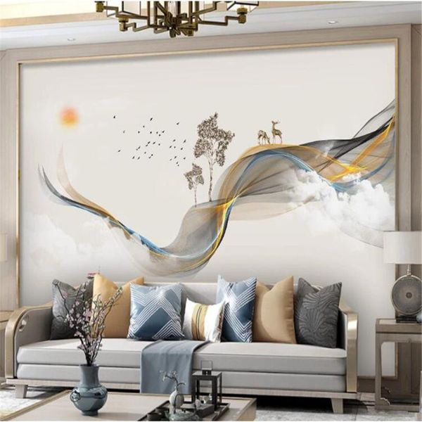 

wallpapers milofi custom 3d large mural wallpaper chinese hand-painted abstract lines ink landscape elk po background wall decoratio