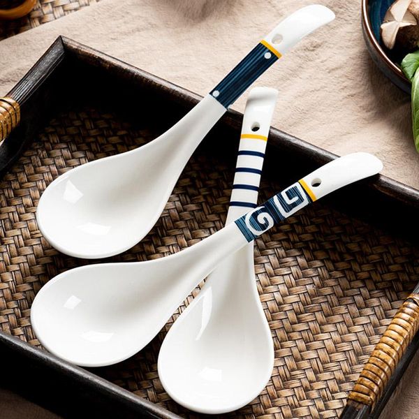 

spoons large soup spoon, household ceramic long-handled porridge spoon