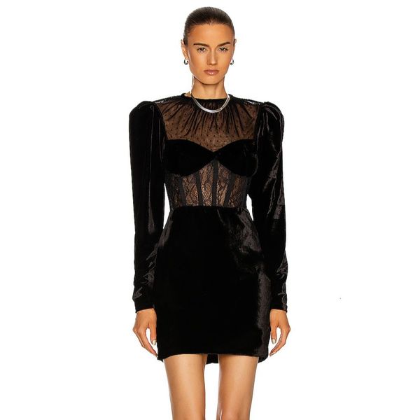 

dresses 2021 summer women o-neck black lace mini elegant veet long sleeve bodycon club celebrity runway party, Black;gray