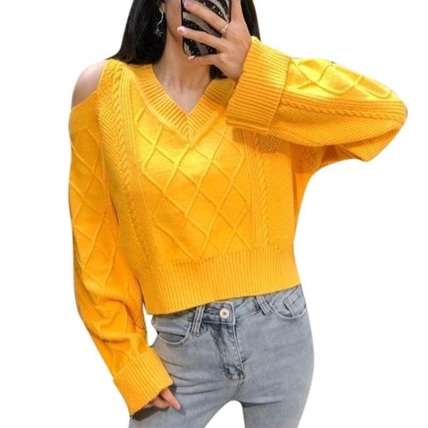 

women's sweaters off shoulder sweater women loose solid clothing long sleeve v neck casual autumn pullovers knitted top, White;black