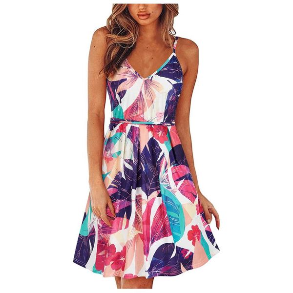 

casual dresses women's summer v-neck floral dress halter sundress vestidos boho ladies sleeveless y2k clothing, Black;gray