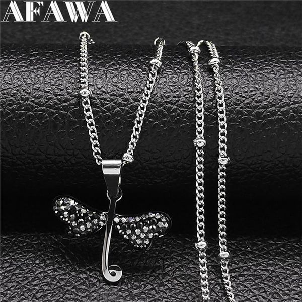 

pendant necklaces 2021 dragonfly crystal stainless steel choker necklace for women/men silver color jewery acier inoxydable nxs01