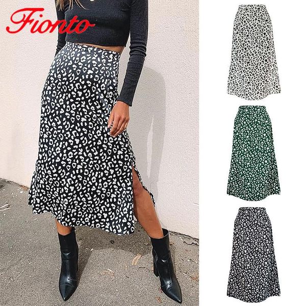 

skirts 2021 spring ladies fashion leopard print chiffon split skirt women's summer wild zipper high waist a-line midi an1497, Black