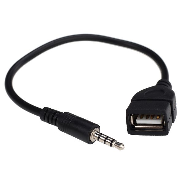 Schwarzer 3,5-mm-Audio-AUX-Klinkenstecker auf USB 2.0-Typ-A-Buchse, OTG-Kabelkonverter-Adapter
