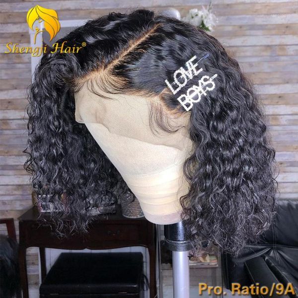 

4.5" short bob human hair wigs for black women 180% brazilian remy curly 360 lace frontal wig pre plucked with baby1, Black;brown