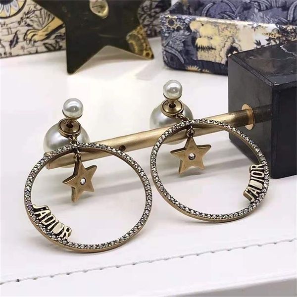 

2022 factory online sale family star size pearl earrings new high carbon diamond gold plated, Golden