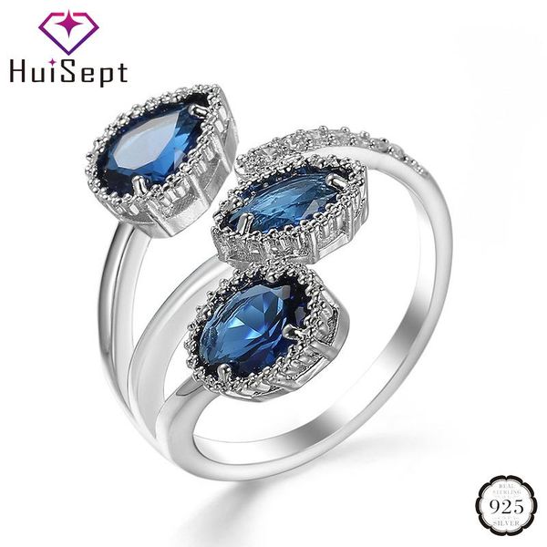 

cluster rings huisept fashion silver 925 women ring jewelry geometric shape sapphire gemstone open ornament for wedding party wholesale, Golden;silver