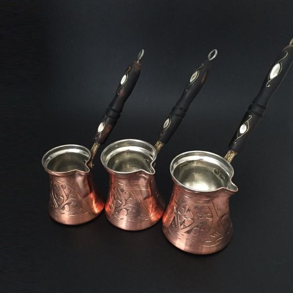 

coffee pots turk turkish pot copper maker for cezve cafeteria wooden handle cevze aegean sea shell