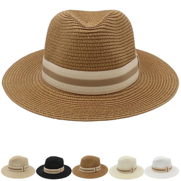 

wide brim hats men women soft straw panama summer fedora sunhats striped band party trilby caps outdoor sombrero travel size us 71/4 uk, Blue;gray