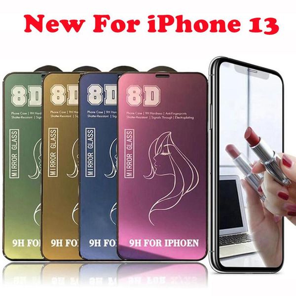 9H Schönheitsspiegel 8D gehärtetes Glas Handy-Displayschutz für iPhone 14 13 12 11 Pro Max XR X XS 8 Plus 8Plus 7 7Plus 6 6Plus Make-up Frauen Mädchen