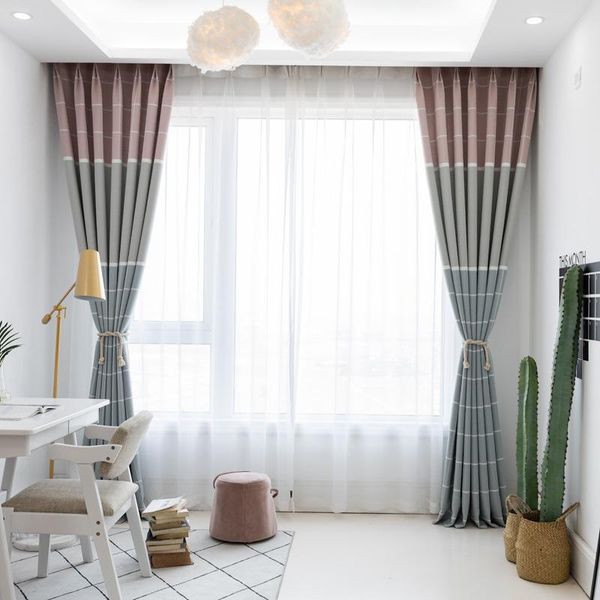 

curtain & drapes nordic style linen powder gray lattice high shading curtains for living room bedroom modern window tulle home decoration