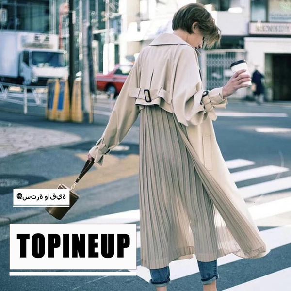 

wool women's blouse long autumn coats fashions plissable tide chiffon splice outwear loosely trench coat for woman, Black