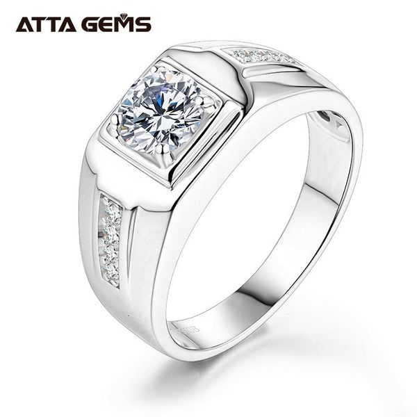 

cluster rings 100% 925 sterling silver men's college graduation ring 1.0ct 6.5mm d color moissanite diamond father's fine jewelry, Golden;silver