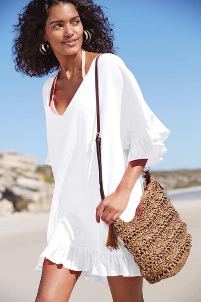 

v-neck summer beach dress white cotton women blouse beachwear bikini cover up swimsuit ups bathing suit women's swimwear, White;black