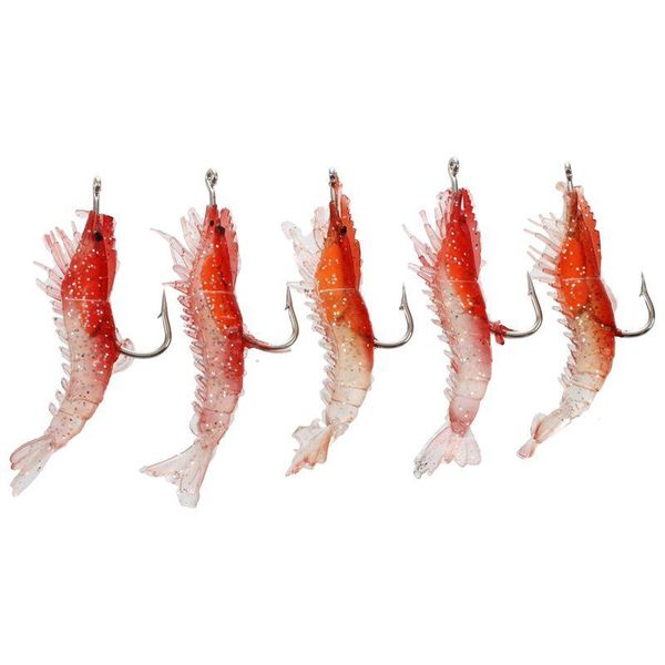 

fishing hooks 5pcs red fish bait soft silicone prawn shrimp lure with hook