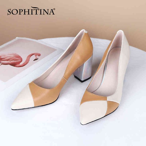 

sophitina spring women pumps fashion color-blocking dress lady shoes pointed toe splicing genuine leather female shoes c916 210513, Black