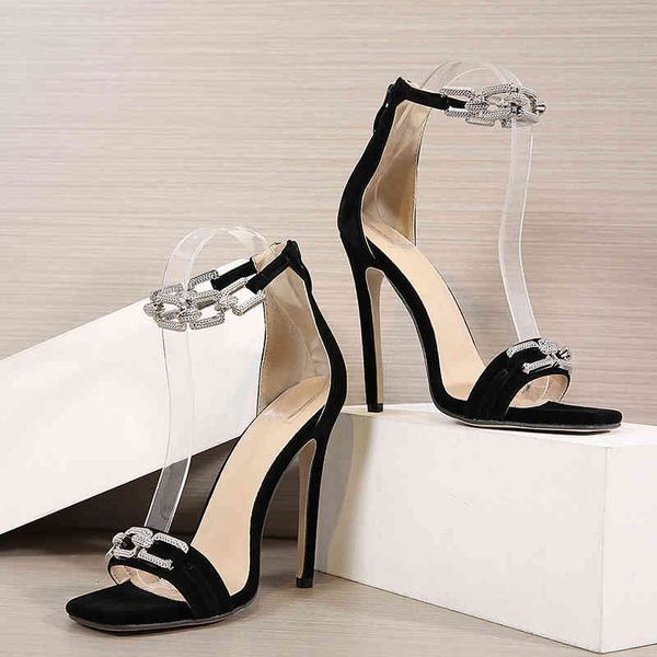 

slippers women sandals party high heels shoes 2021 women's fashion chain pumps ladies footwear summer female zipper srng, Black