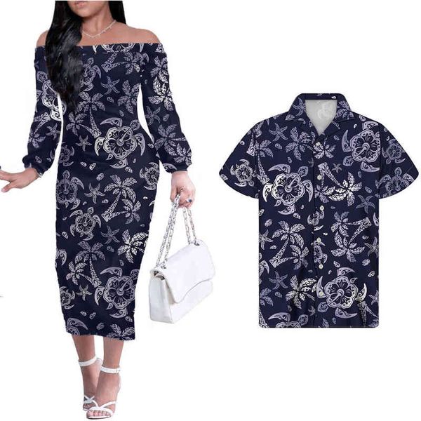 

long-sleeved dress bohemian one line collar drs pattern casual fashion shirt couple dress set, Black;gray