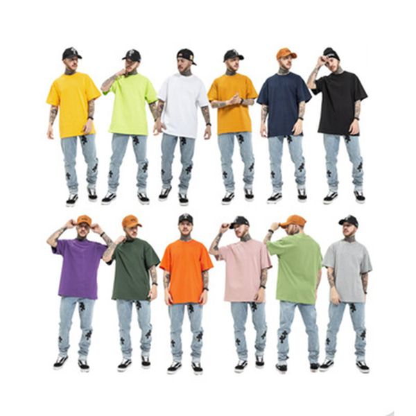 

11 colors solid pure cotton oversize tshirts men and women o neck loose casual short sleeve summer t-shirt high street tees, White;black