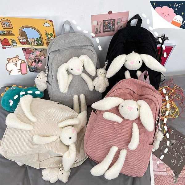 

backpack 2021 kawaii 3d soft plush cartoon corduroy shoulder bagpack log ear teen girls school bag mochila