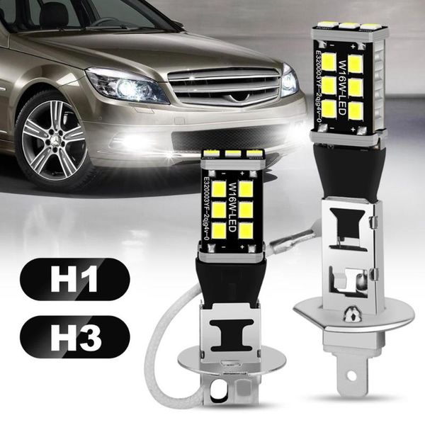 

car headlights 2pcs h1 h3 led bulb fog lights day running light 15smd 2835 chips 6000k white auto lamp dc 12v