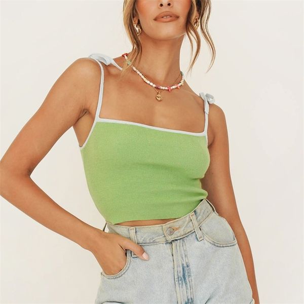 

summer women's camisole casual solid color short knitted 210430, White