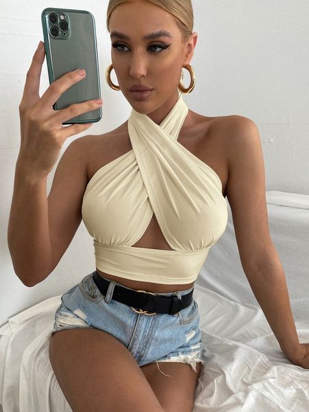 

solid cross crop halter 50po#, White