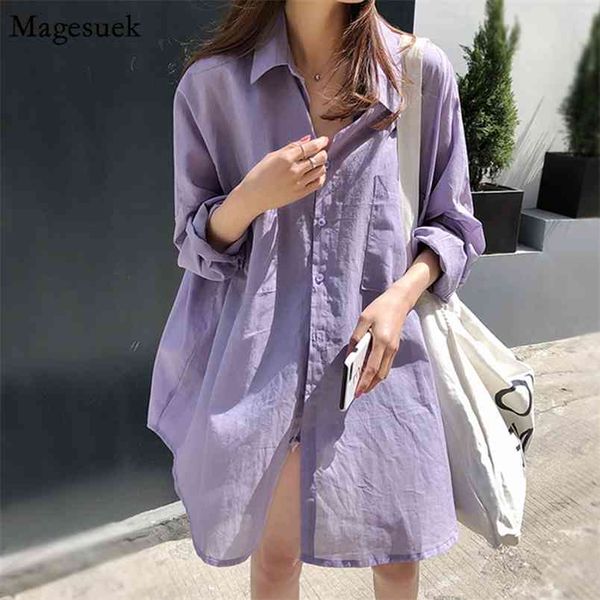 

blusas summer women blouse plus size solid long sleeve women's shirts casual harajuku button loose shirt female 9910 210512, White