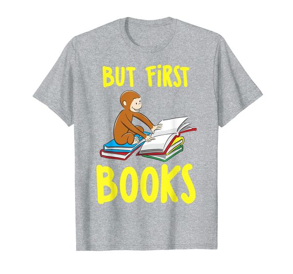 

curious george reading but first books graphic t-shirt, White;black