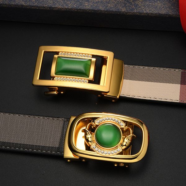 

plaid men's automatic buckle jade belt, Black;brown