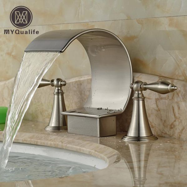 

bathroom sink faucets luxury deck mount dual handles brushed nickel basin faucet 3 holes widespread mixer taps