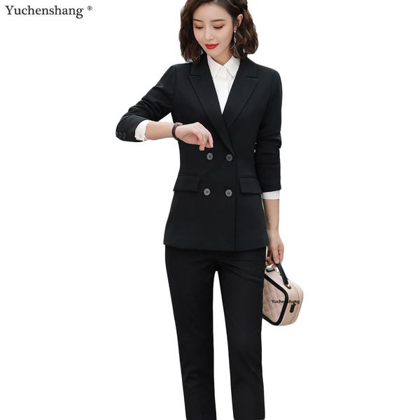 

women's suits & blazers new women black pants ol professional business work long sleeve double breasted blazer and trousers qnaq, White;black