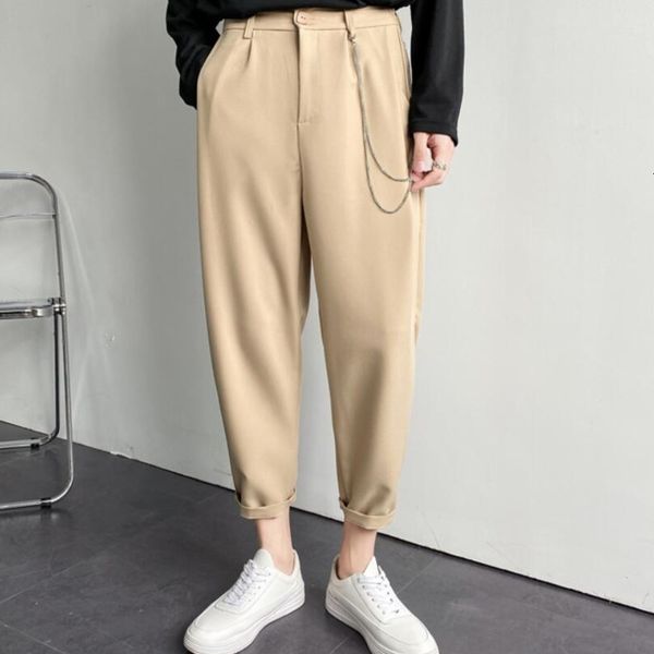 

men's pants three-dimensional thin section solid color suit korean fashion loose casual harajuku streetwear harem mipb, Black