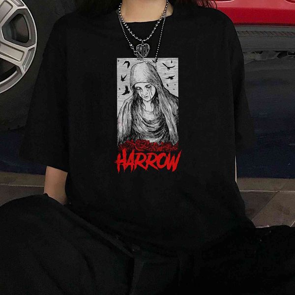 

punk gothic our lady and mens womens harajuku letter rose print streetwear fun tees ulzzang summer chic casual loose, White;black