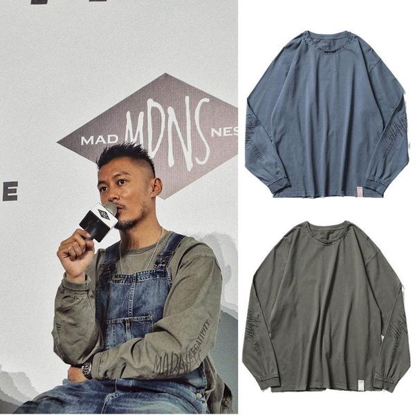 

men's hoodies & sweatshirts madness 2021 autumn long-sleeved t-shirt plus size travel wear trend retro washed sweater mdns, Black