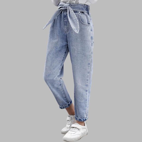 

jeans 2021 spring kids girl solid for girls fashion bow pants autumn casual clothes 6 8 10 12 14year, Blue