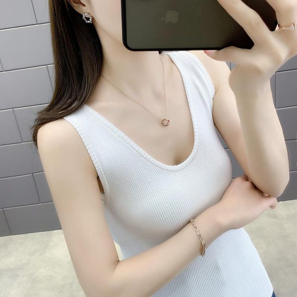 

camisoles & tanks 7234 - film pure color low collar knitting condole belt vest 30, Black;white