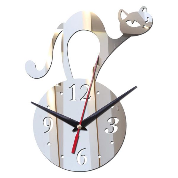 

wall clocks acrylic material diy brief style cat decoration home living room sticker single face needle quartz watches