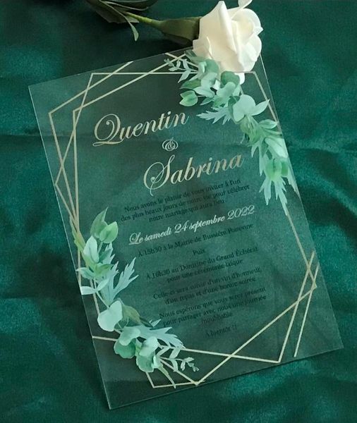 

green leaf acrylic wedding invitations,10pcs custom gold ink invitations,acrylic menu,acrylic sweet 16th invitation card greeting cards