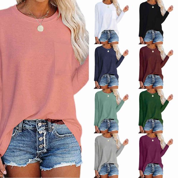 

bessel clothing autumn and winter 2021 new women's long sleeve round neck t-shirt top, White